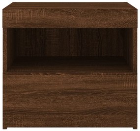 Mesa de cabeceira com luzes LED 50x40x45 cm carvalho castanho