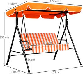 Baloiço de Jardim Exterior de 3 Lugares com Toldo Ajustável e Estrutura de Aço 172x110x153 cm Laranja