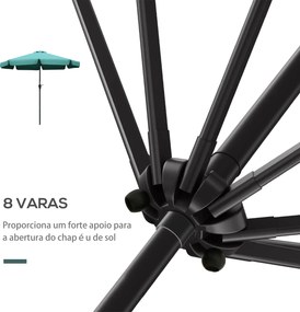 Chapéu de Sol de Jardim Ø266x250 cm Proteção UV50+ Chapéu de Sol de Al