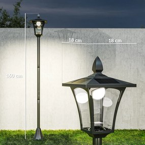 Candeeiro Solar para Jardim com Painel Solar Acendimento Automático e Estrutura de Aço Inoxidável 18x18x160 cm Preto