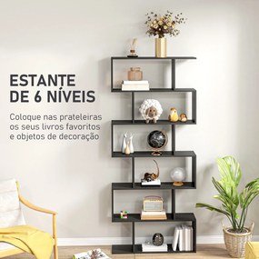 Estante Alto Livraría de 6 Estantes  para Sala de Jantar Desenho Moderno 80x23x192cm Preto