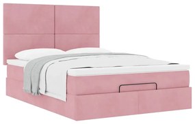 Estrutura de cama otomana com colchões 140x200 cm veludo rosa