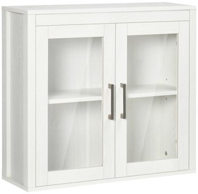 kleankin Armário Casa de Banho de Parede com 2 Portas de Vidro e Prateleira Móvel Suspenso de Casa de Banho 60x19,5x54cm Branco