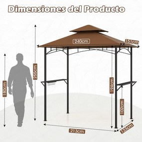 Tenda jardim para churrasqueira (NÃO INCLUIDA) de dois andares com 2 prateleiras e 7 ganchos, estrutura metálica e toldo flexível para jardim ou terra