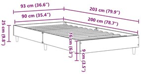 Estrutura cama s/ colchão 90x200 cm carvalho sonoma