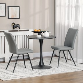 Conjunto de 2 Cadeiras de Sala de Jantar Modernas de Couro PU com Encosto Costurado e Pés de Aço 43x62x88 cm Cinza