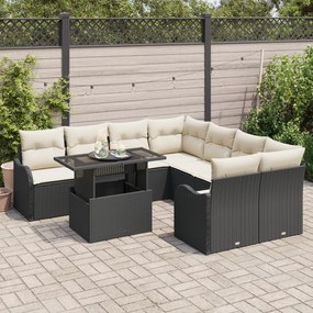Conjunto de Sofás de Jardim vidaXL 9 Peças com Almofadas Preto Rattan