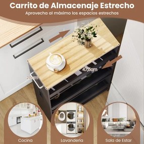 Carrinho cozinha estreito 47,5 x 13 x 80,5 cm com estação de carregamento de 4 níveis com rodas bloqueáveis Cinzento + Natural