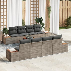 vidaXL Conjunto de Sofás de Jardim de 9 Peças com Almofadas Cinza Poliratan Acácia