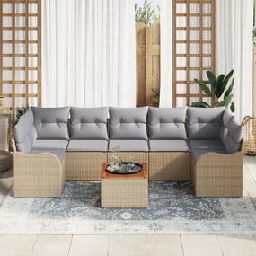 Conjunto de Sofá de Jardim de 8 peças com Almofadas Bege de Rattan Sin