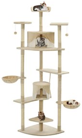 Árvore p/ gatos c/ postes arranhadores sisal 203 cm bege/branco