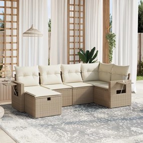 6 pcs conjunto de sofás p/ jardim com almofadões vime PE bege