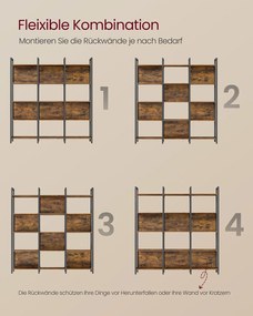 Estante com 5 prateleiras abertas 24 x 128 x 154,1 cm Castanho vintage + Preto