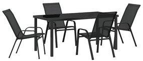 Conjunto de Jantar para Jardim 5 Peças Preto Textileno e Aço