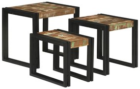 vidaXL Mesas encaixáveis 3 pcs Multicor Madeira recuperada maciça