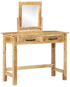 vidaXL Mesa de Maquilhagem com Espelho Madeira Maciça Mangueira Áspera