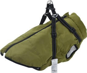 vidaXL Casaco para Cães com arnês Verde Exército 5XL Velo e Poliéster