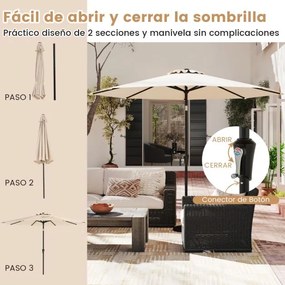 Guarda-sol de jardim 303 cm  com manivela, inclinação com botão, 8 varas, toldo duplo, impermeável e protetor solar Bege