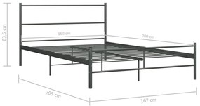 Estrutura de cama metal 160x200 cm cinzento