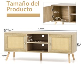 Móvel de TV "Aria" Boho com Portas em Vime PE - 2 Armários e Prateleir