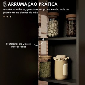Mesa de Cozinha Dobrável (CADEIRAS NÃO INCLUIDAS) Mesa de Madeira com 2 Prateleiras de Armazenamento e Rodas 75x140x74 cm Preto e Madeira