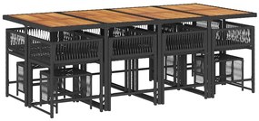 13 pcs conjunto de jantar p/jardim com almofadões vime PE preto
