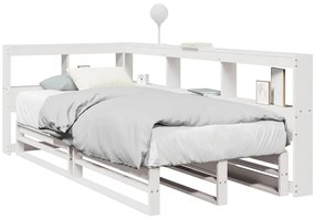 vidaXL Cama com estante sem colchão 100x200 cm pinho maciço branco