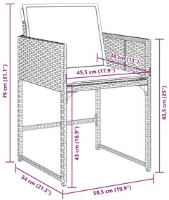 9 pcs conjunto de jantar p/ jardim c/ almofadões vime PE cinza