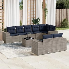 vidaXL 9 pcs conjunto sofás p/ jardim c/ almofadões vime PE cinzento