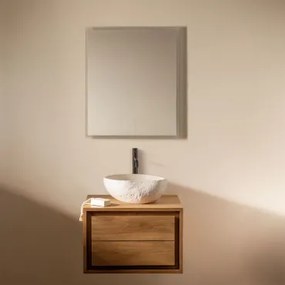 Conjunto De Móveis De Banheiro Em Madeira De Teca Jabari Madeira De Teca & Irregular Em Cimento Branco ↔︎40 Cm - Sklum