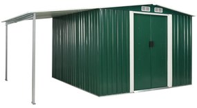 vidaXL Abrigo de jardim com portas de correr 386x259x178 cm aço verde
