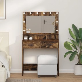 Mesa de Maquiagem vidaXL com Luzes LED em Carvalho Fumado 79x41x135 cm