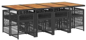 9 pcs conjunto de jantar p/ jardim c/ almofadões vime PE preto