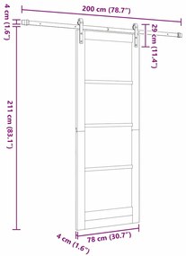 Porta Deslizante com Conjunto de Hardware "ORKDAL" Madeira Maciça &amp; Vi