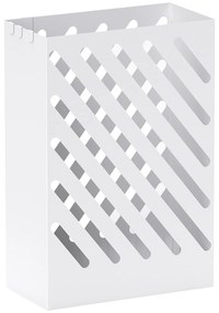 HOMCOM Suporte para Guarda-Chuvas de Aço Galvanizado Estreito com Bandeja de Gotejamento Removível 4 Ganchos 28x14x41 cm Branco | Aosom Portugal