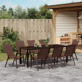 Conjunto de Jantar de 9 Peças vidaXL Castanho Textilene e Aço