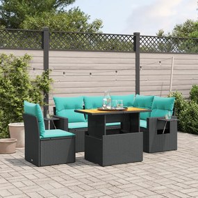 vidaXL 6 pcs conjunto de sofás p/ jardim c/ almofadões vime PE preto