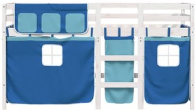 Cama alta p/ criança c/ cortinas 90x190 cm pinho maciço azul