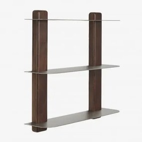 Estante De Parede 80 Cm Em Madeira De Manga E Aço Inoxidável Serbian Madeira De Cabo Escuro - Sklum