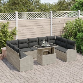 Conjunto de Sofá de Jardim vidaXL 10 Peças com Almofadas Cinza Claro e
