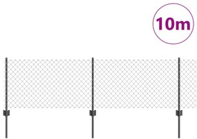 Cerca de Cadeia com 10 Postes em U Cinza 0,6x10 m de Aço