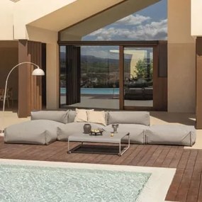 Conjunto De Jardim Porto Com Sofá Chaise Longue Modular De 3 Peças, Pufe E Mesa De Centro Castanho Moka - Sklum