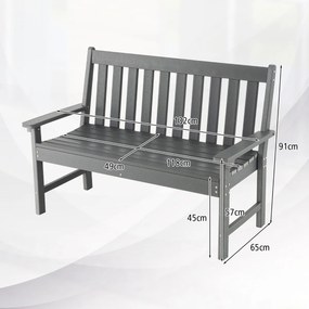 Banco de madeira Jardim PEAD com encosto e apoios de braços para terraço Varanda Resistente às intempéries para 2 pessoas 132 x 65 x 91 cm Cinzento