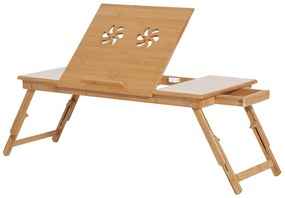 Mesa de computador portátil Bandeja de cama de bambu Dobrável Reclinável Altura Ajustável Apoio Mesa colo 1 Gaveta 72x35x22-30 cm