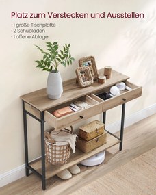 Mesa consola com 2 gavetas 30 x 100 x 80 cm castanho camelo-Preto