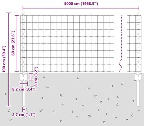 Cerca Euro com 22 Postes U Prateado 0,6x50 m Aço