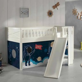 Conjunto cama Infantil SCOTT + escorrega + cortina de brincar SPACE SHUTTLE Branca