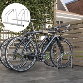 Suporte para 2 bicicletas, suporte de armazenamento para bicicletas com pneus de 61 mm, dimensões: 50 x 34 x 27,5 cm, em aço prateado
