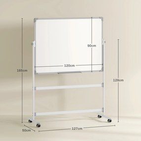 Quadro Magnético de Dupla Face 120x90 cm Quadro Branco Giratório com Suporte Ímanes Marcadores e Apagador Branco