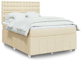 vidaXL Cama com molas/colchão 140x190 cm tecido cor creme